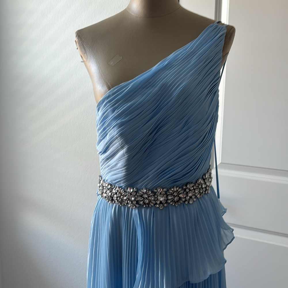 Mac Duggal Ruffle Pleated One-Shoulder High-Low Gown - Picture 6 of 9